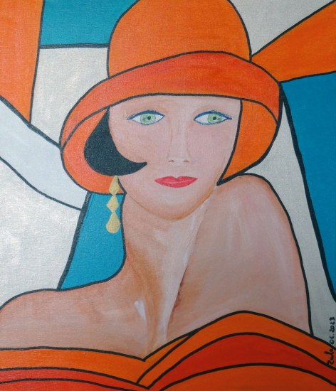 Femme chapeau orange