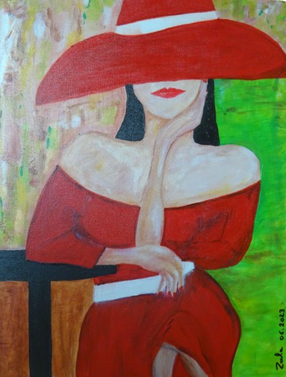 Femme chapeau rouge